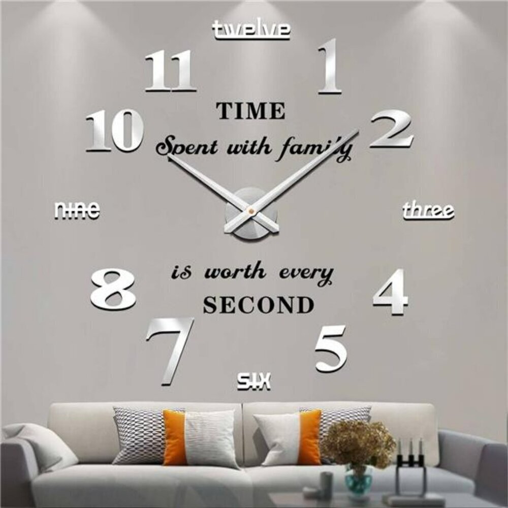 Large Wall Clocks for Living Room Decor DIY Wall Clock Modern 3D Wall Black